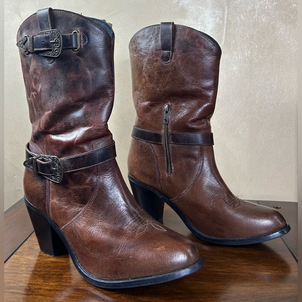 Dingo Women's Nelly Western Boot, Brown with Buckles and Side Zipper Size 10M - Picture 2 of 9